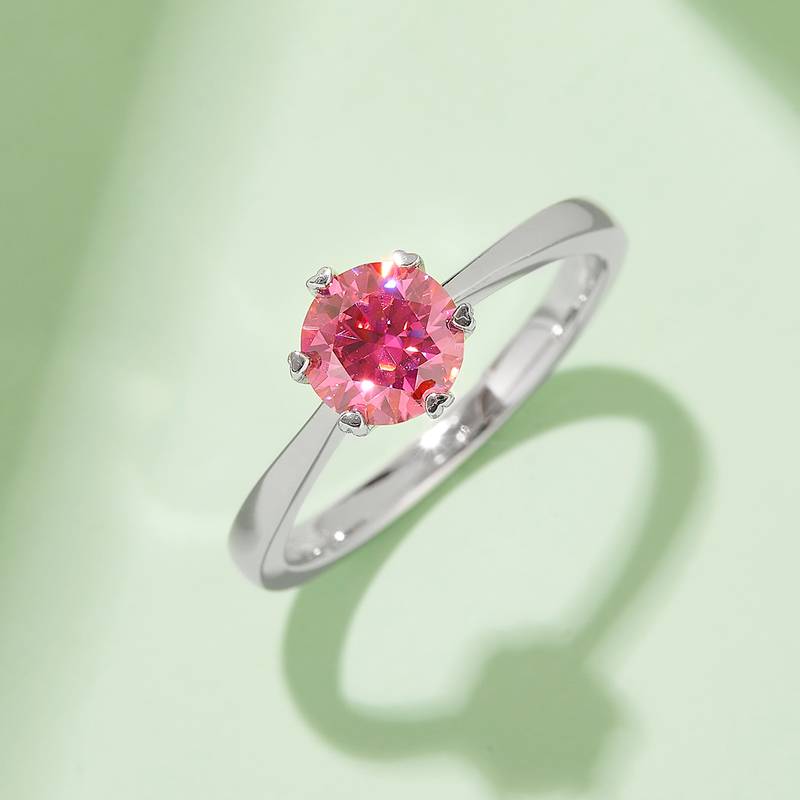 直臂Classic六爪S925银镀白金MoissaniteWomen's Ring1ctD级
